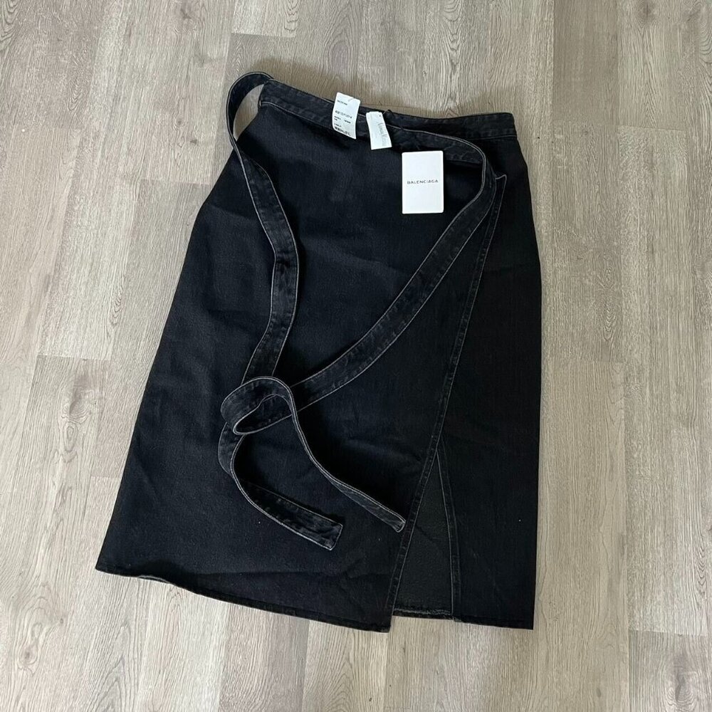 NWT Balenciaga Denim Wrap Skirt Black Woman Size 40 Made in Italy